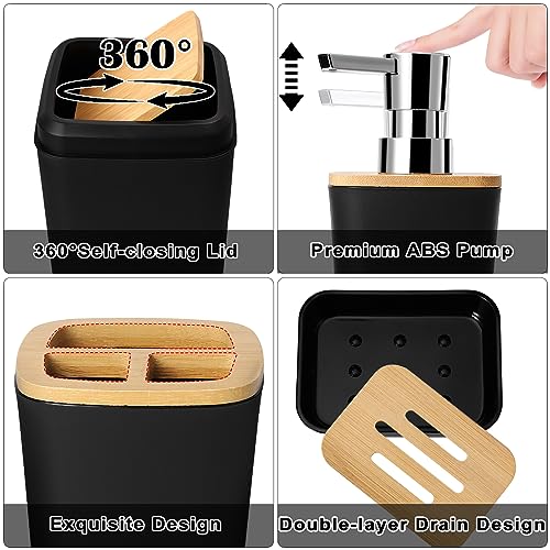 XLHOMO Bathroom Set Black Bathroom Trash Can, 9 Piece Bathroom Decor Toothbrush Holder, Cup, Lotion Dispenser, Tray, Soap Dish, Toilet Brush, Qtip Holder - size: Bath Set, style: Black