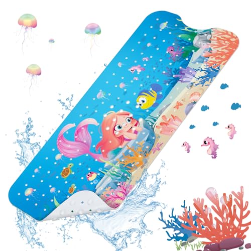 SHUCHING Mermaid Bath Mat for Tub Non Slip-40x16 Inch | Baby Bathtub Mat for Kids & Toddler Mold Free, Long Shower Mat for Inside Shower with Suction Cup, Machine Washable - color: Mermaid