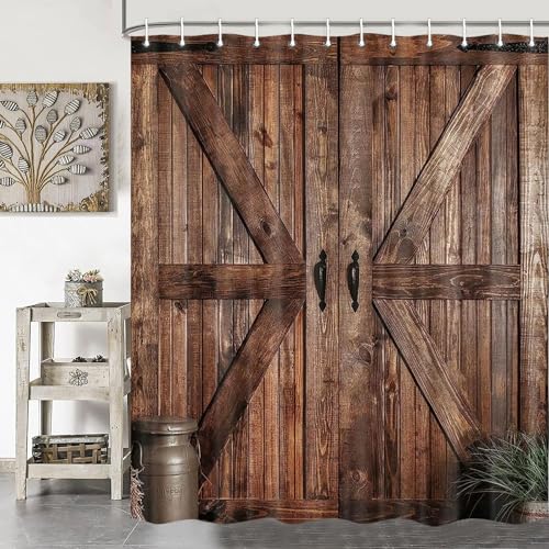 Rustic Barn Door Shower Curtain for Bathroom, Retro Countryside Wood Board Bathroom Decor Curtain Sets,Art Vintage Extra Long Famhouse Western Bath Curtains RV Bath Curtains with Hooks 72X84INch - color: Pattern 1, size: 72"W x 84"L (Pack of 1)