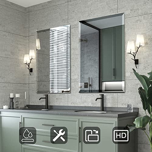 Beveled Mirror 24x36 Frameless Bathroom Wall Mirror Shatterproof | Modern Wall Mount Vanity Mirror, Hangs Horizontally or Vertically, for Over Sink, Living Room, Bedroom, Upgraded Packing - size: 36"L x 24"W