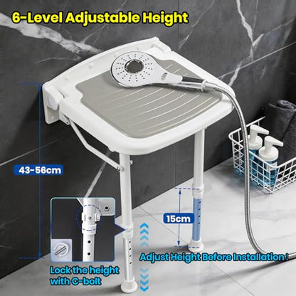 Wall Mounted Shower Seats, Support 550lbs, Adjustable Height Fold Down Shower Seat Wall Mounted, Folding Shower Bench Wall Mounted for Elderly-Adults-Pregnants-Seniors-Disabled - size: FSA eligible- Shower Seat
