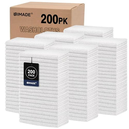 Washcloths Bulk 200 Pack Face Towels, Highly Soft Wash Cloths | Hand Towels, Fast Drying Multi-Purpose Microfiber Cleansing Cloths for Bathroom, Hotel, Spa, and Salon White (12" x 12") - color: White