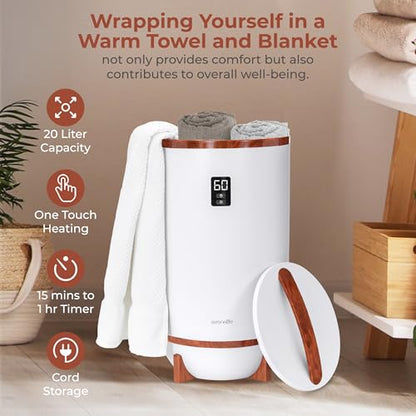 SereneLife Towel Warmer Bucket Style – Portable Blanket Heater with Fragrant Disc Holder, LED Display and Adjustable Timer, Holds 2 Large Towels, Auto Shut-Off, Bathroom Towel Warmer (Cherry) - color: Cherry
