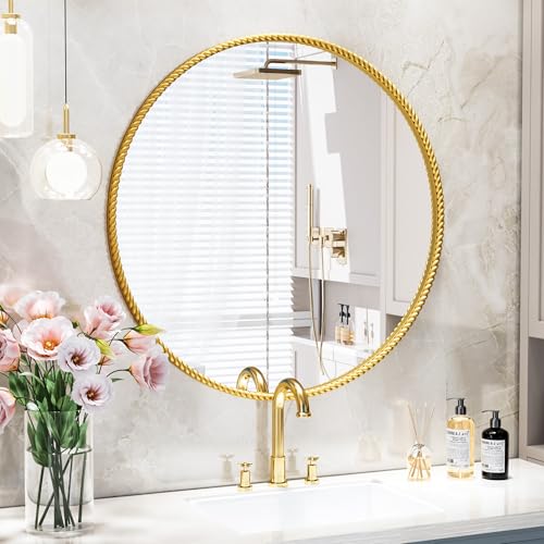 PROHOMEWARE Gold Round Bathroom Mirrors, 24 inch Circle Wall Mounted Hanging Mirror for Entryway,Living Room,Hallway,Bathroom,Bedroom - color: Gold, size: 24"L x 24"W