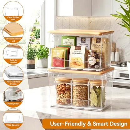 2-Pack Trash Bag Holder Dispenser with Bamboo Lid | Stackable Dispenser, Clear Plastic Organizer for Under Sink, Kitchen, Pantry, Laundry Room, Fits 13, 30, 33 Gallon Bags - size: 2 Pack