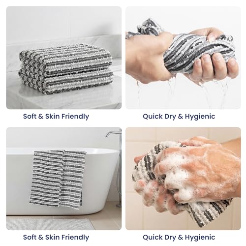 Exfoliating Body Scrubber for Shower - Japanese Back Scrubber, Premium Wash Cloth Towel for Men & Women, Deep Cleansing Exfoliator Loofah Sponge Alternative