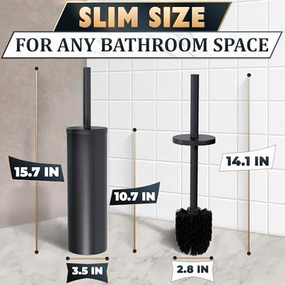 Stainless Steel Toilet Brush and Holder Set, Splash Guard (Black) | Matte Black Toilet Brush and Holder Set, Removable Bowl, Dense Bristles, Long Handle, Scratch Resistant, for Modern Bathrooms - color: Black