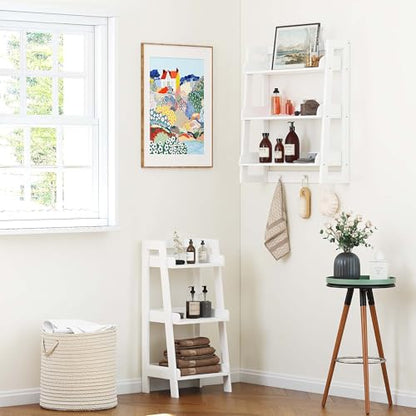 UTEX 3-Tier Ladder Shelf and Bathroom Wall Shelf, White