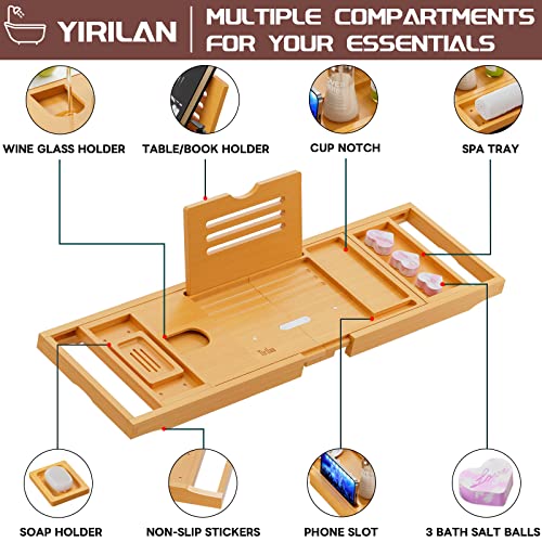 Lux Expandable Bathtub Tray Caddy with 3 Bath Bombs-Self Care and Relaxation Birthday Gifts for Women and Men, Housewarming Gift Idea, for Mom Sister Daughter Wife | Relaxation Birthday Gifts for Women and Men, Housewarming Gift Idea, for Mom Sister Daugh