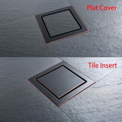 RANDOM Oil Rubbed Bronze Shower Drain Square with Removable Tile Insert Shower Drain Cover and Hair Strainer SUS 304 Stainless Steel 6 inch Shower Floor Drain - color: D-oil Rubbed Bronze-6″ Square