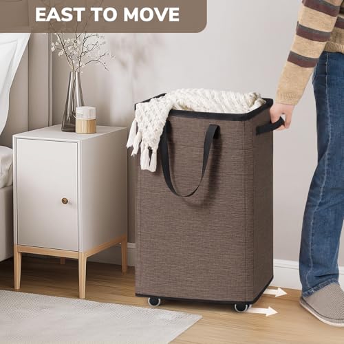 Goodpick 75L Collapsible Laundry Baskets with Removable Wash Bag and Wheels | Laundry Basket with Wheels, Rolling Laundry Hamper with Handle for College Dorm, Laundry Hamper on Wheels, Light Brown - color: Light Brown