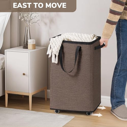 Goodpick 75L Collapsible Laundry Baskets with Removable Wash Bag and Wheels | Laundry Basket with Wheels, Rolling Laundry Hamper with Handle for College Dorm, Laundry Hamper on Wheels, Light Brown - color: Light Brown