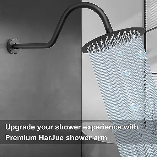 S Shaped Shower Arm, High Rise Shower Head Extension Pipe Standard 1/2" Connection with Flange, Awesome Shower Experience-Stainless Steel Bathroom Accessory(16 Inch J-S Shape, Matte Black) - color: Matte Black, style: 16" J Shape