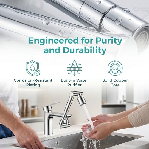 1440° Rotating Faucet Extender with 5cm Telescopic Arm Dual Mode Splash-Proof Kitchen Sink Sprayer Universal Fit Water Saving Aerator Adapter Chrome Finish for Bathroom Washing - color: Silver