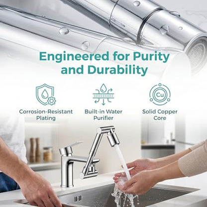 1440° Rotating Faucet Extender with 5cm Telescopic Arm Dual Mode Splash-Proof Kitchen Sink Sprayer Universal Fit Water Saving Aerator Adapter Chrome Finish for Bathroom Washing - color: Silver