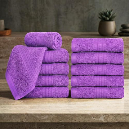 100% Cotton Washcloths 12x12 Inches, 600 GSM, Soft & Absorbent, Durable, Set of 10, Purple - color: Purple, size: Washcloth Set of 10