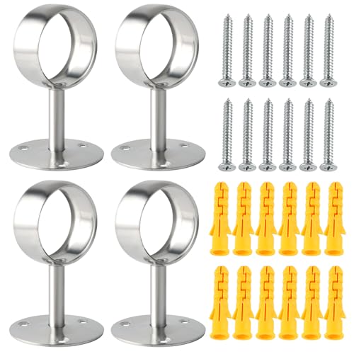 Alise Ceiling Curtain Rod Bracket 2''Dia, Heavy Duty Curtain Holders,4Pcs | Stainless Steel,Closet Rod Bracket,Ceiling Mounted,Curtain Rod Hooks Brackets,Flange Support for Bathroom Kitchen,Brushed - color: Brushed Nickel, size: 51mm/2-Inch Dia.