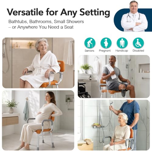 HOMENURSE Shower Chair for Inside Shower, 400 lbs, Wider Seat, Lightweight | 9-Level Height Adjustment, 2.55" Wider Suction Cups, Non-Slip, Tool-Free Conversion, for Seniors Disabled and Recovery - color: Brown