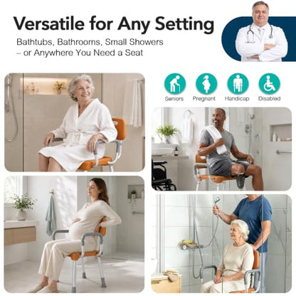 HOMENURSE Shower Chair for Inside Shower, 400 lbs, Wider Seat, Lightweight | 9-Level Height Adjustment, 2.55" Wider Suction Cups, Non-Slip, Tool-Free Conversion, for Seniors Disabled and Recovery - color: Brown