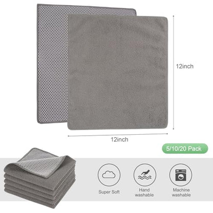 Dish Cloth for Washing Dishes Kitchen Washcloth Cleaning Cloth | 12x12inch 20pack Kitchen Towels Rags, Microfiber Cleaning Cloths, Wash Cloths with Poly Scour Side, Wholesale, Grey - color: Grey, size: 12inchx12inch 20pack