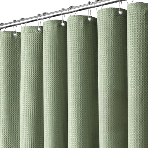 Inhousolu Fabric Shower Curtain, Waffle Weave 230 GSM Polyester, Weighted Hem, Metal Hooks Included, Water Repellent Washable, 72 x 78 Inch, Sage Green - color: Sage Green, size: 72"W x 78"L (Pack of 1)