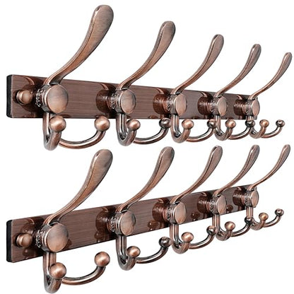 Coat Rack Wall Mount, Heavy Duty 12-Gauge Base vs Flimsy 1mm, Double-Thick Solid Anti-Snap Hooks, 16” Stud-Mount,Stainless Steel Hanger for Clothes Hat Entryway Closet, Antique Copper,Pack of 2 - color: Antique Copper, size: L=17" (2pcs)
