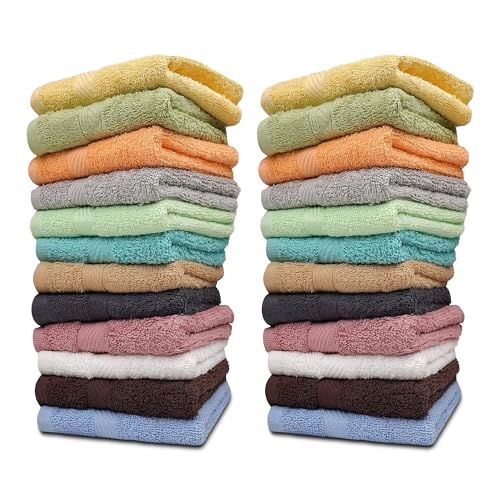ZUPERIA 100% Cotton Bath Wash Cloths 24 Pack - 12" x 12"- Highly Absorbent Soft Washcloths for Face, Gym Towels, Hotel Spa Quality, Reusable Multipurpose (12 Multicolors) - color: 12 Multi Colors