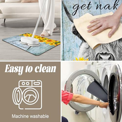SolAzul Highland Cow Leather Diatomaceous Earth Bath Mat,Super Absorbent Diatomite Stone Bath Mat Non Slip Quick Dry Thin Bathroom Floor Mat Rug (16×24 Inch) (COW-02) - color: Cow-02