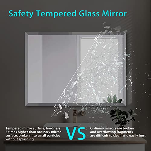 32x40 Inch Bathroom Mirror Frameless Beveled Edge Rectangle Wall Mirror Explosion Proof and Shatterproof Bathroom Vanity Mirror Wall Mounted Hang Firmly (Horizontal or Vertical) - size: 32"L x 40"W