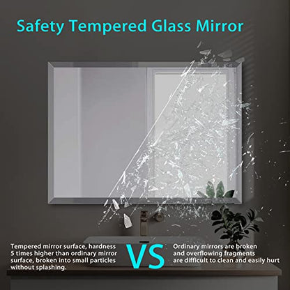 24x32 Inch Frameless Bathroom Mirror Rectangle Beveled Mirror Wall Mirror Explosion Proof and Shatterproof Bathroom Vanity Mirror Wall Mounted Hang Firmly (Horizontal or Vertical) - size: 24"L x 32"W