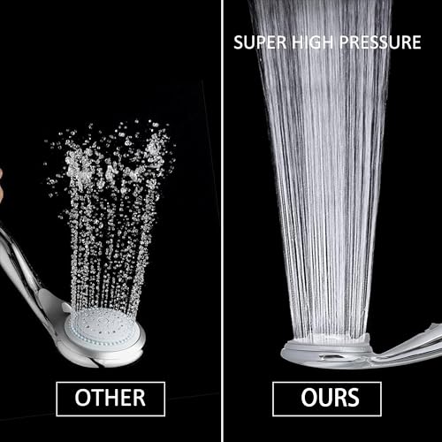 Handheld Shower Head with On/Off Switch - High Pressure 5 setting mode, Stainless Steel 6.5 ft extra long hose and Bathroom Kit Included, Universal Adapter Holder Mount for Wall,Chrome Finish
