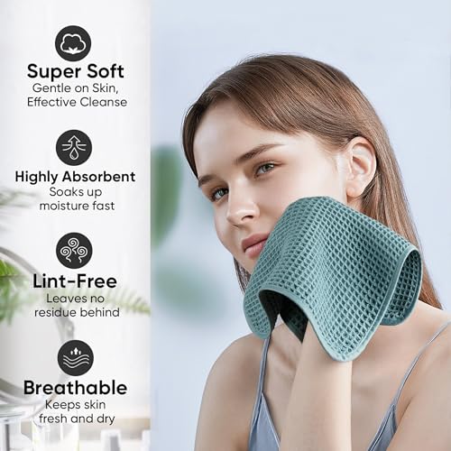 Microfiber Waffle Face Towels, 4 Pieces, Soft, Absorbent, Fast Drying, Lint Free 430 GSM (Green) - color: Green