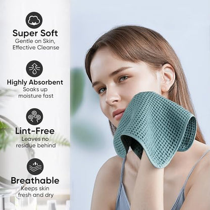 Microfiber Waffle Face Towels, 2 Pieces, Soft, Absorbent, Fast Drying, Lint Free 430 GSM (Green) - color: Green