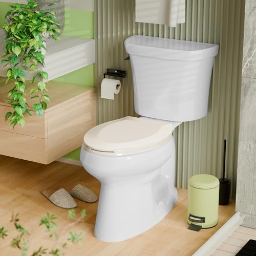 Angol Shiold Elongated Toilet Seat - Slow Close Hinges, Ergonomic Design with Grip-Tight Bumpers, Safe Easy-Clean PP Material (Almond, 18.5" Elongated) - color: Almond, size: Elongated 18.5‘’
