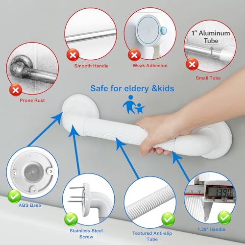Shower Grab Bar for Wall: 12” ABS Safety Bars for Seniors, Wall Mount Bath tub Handles with Screws & Anchors, Bathroom Support Rails for Pregnant Women & Handicap Users, Toilet & Bathtub Assistance