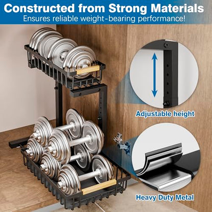 Under Sink Organizers, 2 Tier Pull Out Under Cabinet Organizer，Height Adjustable Pull Out Cabinet Drawers, Metal Sliding Drawer for Kitchen Bathroom Pantry Cabinet Closet Organization Rack，2 Packs