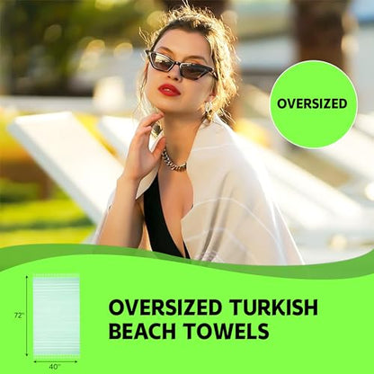 Turkish Beach Towel, Oversized 40" x 72", 100% Cotton -Light Blue | Quick Dry, Sand Resistant, Reversible, Machine Washable, Lightweight Peshtemal Towel for Beach, Pool, Travel & Spa - color: Light Blue