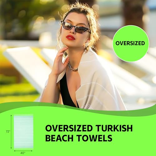 Turkish Beach Towel, Oversized 40" x 72", 100% Cotton - Green | Quick Dry, Sand Resistant, Reversible, Machine Washable, Lightweight Peshtemal Towel for Beach, Pool, Travel & Spa - color: Green