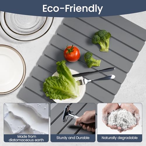 Meowoo Stone Drying Mat for Kitchen Counter, 15.7"x11.8" Foldable Diatomaceous Earth Mat, Super Absorbent, Quick-Dry Bath & Kitchen Pad for Dishes, Cups, Non-Slip, Fits Any Countertop - Dark Gray - size: 15.7" x 11.8"
