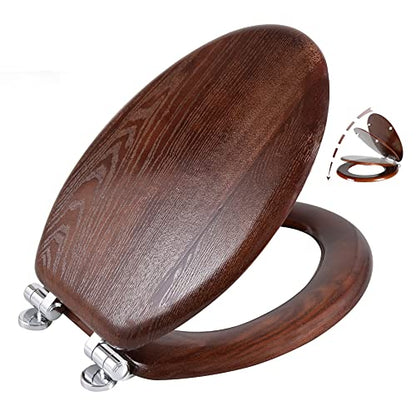 Angel Shield Elongated Wood Toilet Seat with Quiet Close,Easy Clean,Quick-Release Hinges(Elongated,Dark Walnut) - color: Dark Walnut, size: Elongated