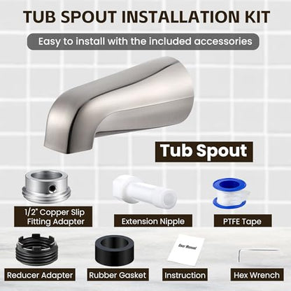 Dreyoo Tub Spout, Tub Faucet for Bathtub (Brushed Nickel,Without Diverter) | Bathroom Bathtub Faucet with Adapters, Hex Wrench, Universal Faucet for Bathtub Fits 1/2" Copper Pipe, 1/2" IPS and 3/11" IPS - color: Brushed Nickel, style: Without Diverter