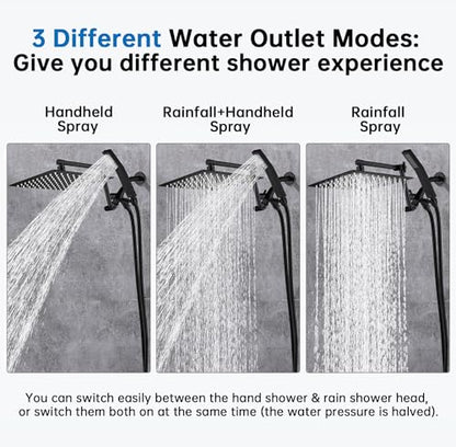 G-Promise All Metal 10 Inches Rainfall Shower Head with Handheld Combo | All Metal, Built to Last, Easy Install, Adjustable Height & Angle for All Heights, Extra Long Hose, Modern Upgrade - color: Matte Black, size: 10 Inches