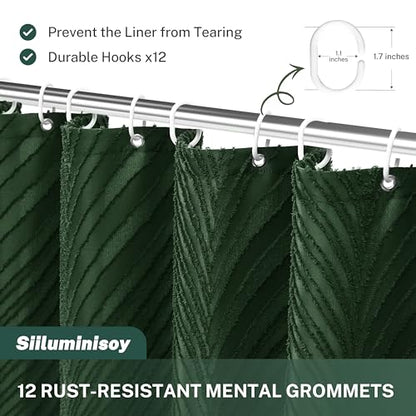 Siiluminisoy Extra Long Shower Curtain Dark Green 96 Inch Shower Curtain Boho Woven Fabric Tufted Leaves Textured Shower Curtains for Bathroom - color: Dark Green L, size: 72"W x 96"L (Pack of 1)