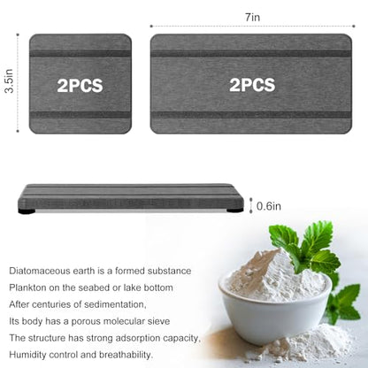 4PCS Stone Drying Trays for Bathroom Sink and Kitchen Counter, Water Absorbing Stone Tray with Diatomaceous Earth, Soap Dish and Coaster - color: Dark Gray 2stripes