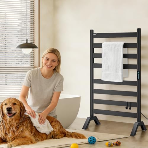Heated Towel Rack Freestanding & Wall-Mounted, WiFi 8 Bar Towel Warmer Rack | WiFi Control, Extra-Wide Heating, Child Safety Lock, 1-24H Timer & Multi-Level Temp, Stainless Steel, Plug-in, Matte Black - color: Matte Black