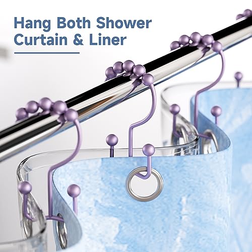 Titanker Shower Curtain Hooks Rings, Rust-Resistant Metal Double Glide Shower Hooks for Bathroom Shower Rods Curtains, Set of 12 Hooks - Greyish-Purple - color: Greyish-purple, style: Modern