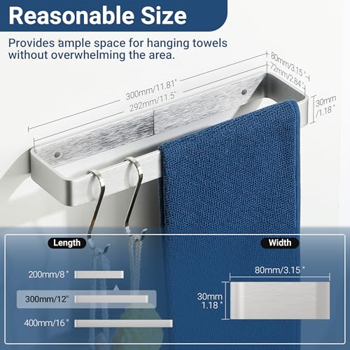 SAYAYO Brushed Nickel Hand Towel Holder for Bathroom Wall, 12 Inch Self Adhesive Towel Bar Hand Towel Rack Square Heavy Duty - color: Brushed Nickel, size: 12 Inch