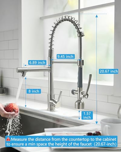 Fapully Commercial Pull Down Sprayer Brushed Nickel Kitchen Faucet | Single Handle Kitchen Sink Faucet with LED Light - color: Brushed Nickel, style: Modern