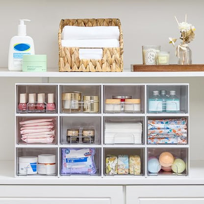 Vtopmart 4 Pack Small Stackable Storage Drawers, White | Bathroom Makeup Accessories Organizer, Plastic Bins For Desk, Vanity, Undersink, Medicine Cabinet ,Home Organization - style: 4pack-White