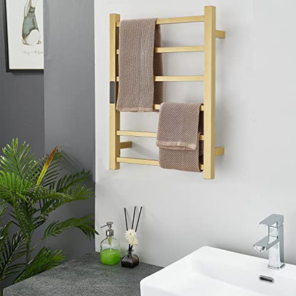 Electric Heated Towel Warmer Rack Gold Bathroom Accessories, With Timer Wall Mounted Rail, 6 Bars Stainless Steel Drying Racks Home Radiator, Hardwired